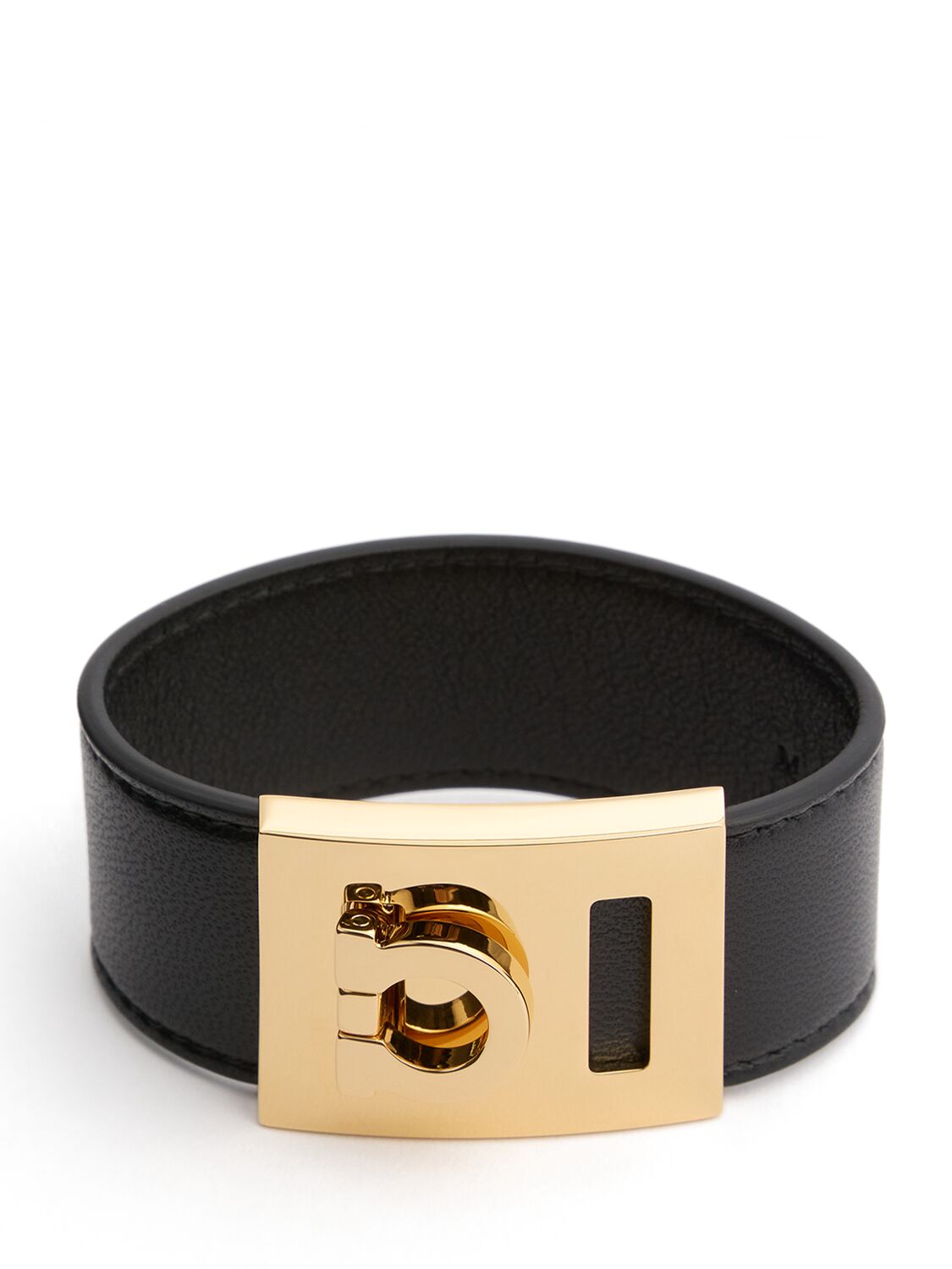 Shop Ferragamo Big Hug Leather Bracelet In Black/gold