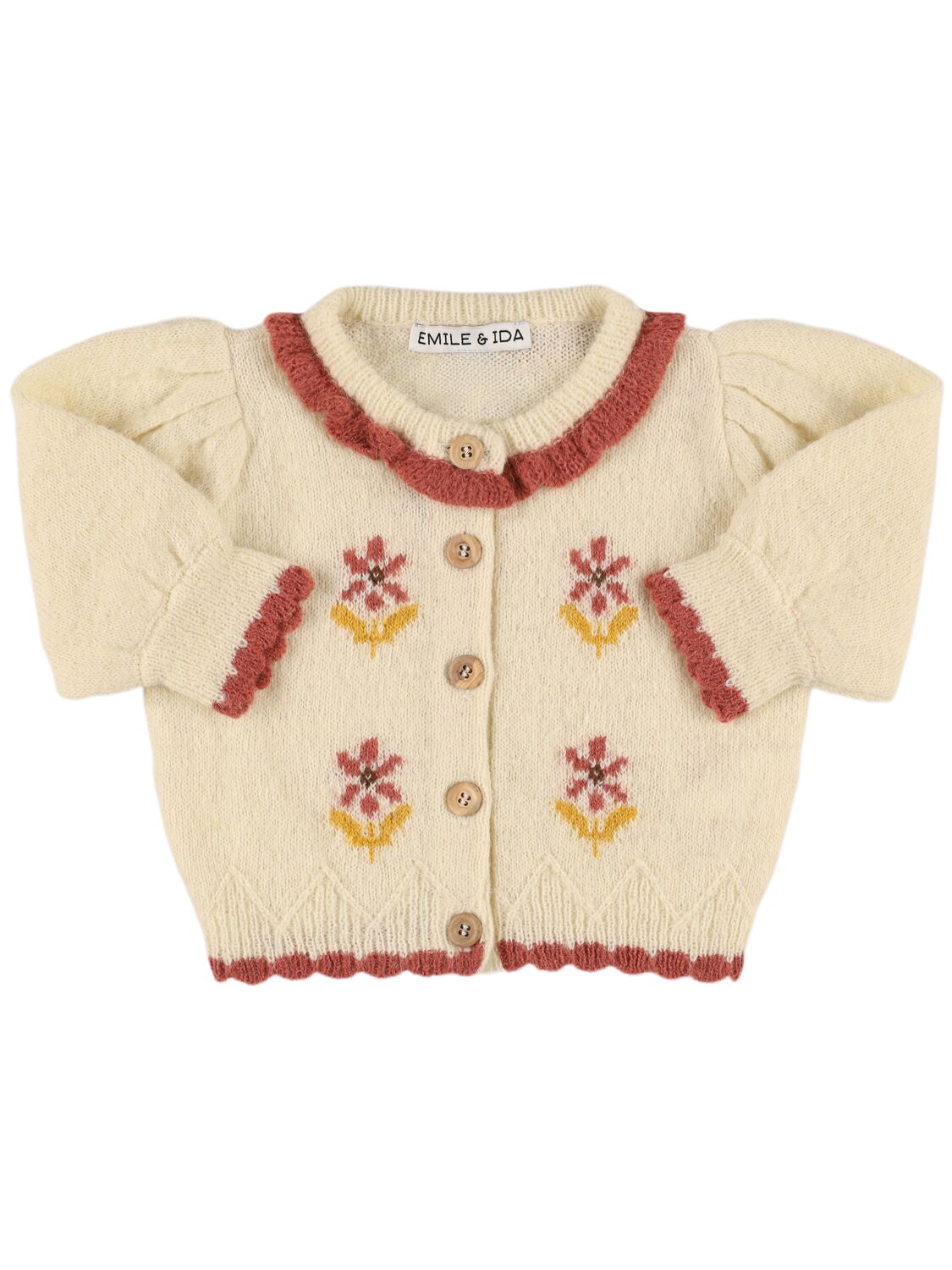 Emile And Ida Embroidered Mohair Blend Knit Cardigan In Beige