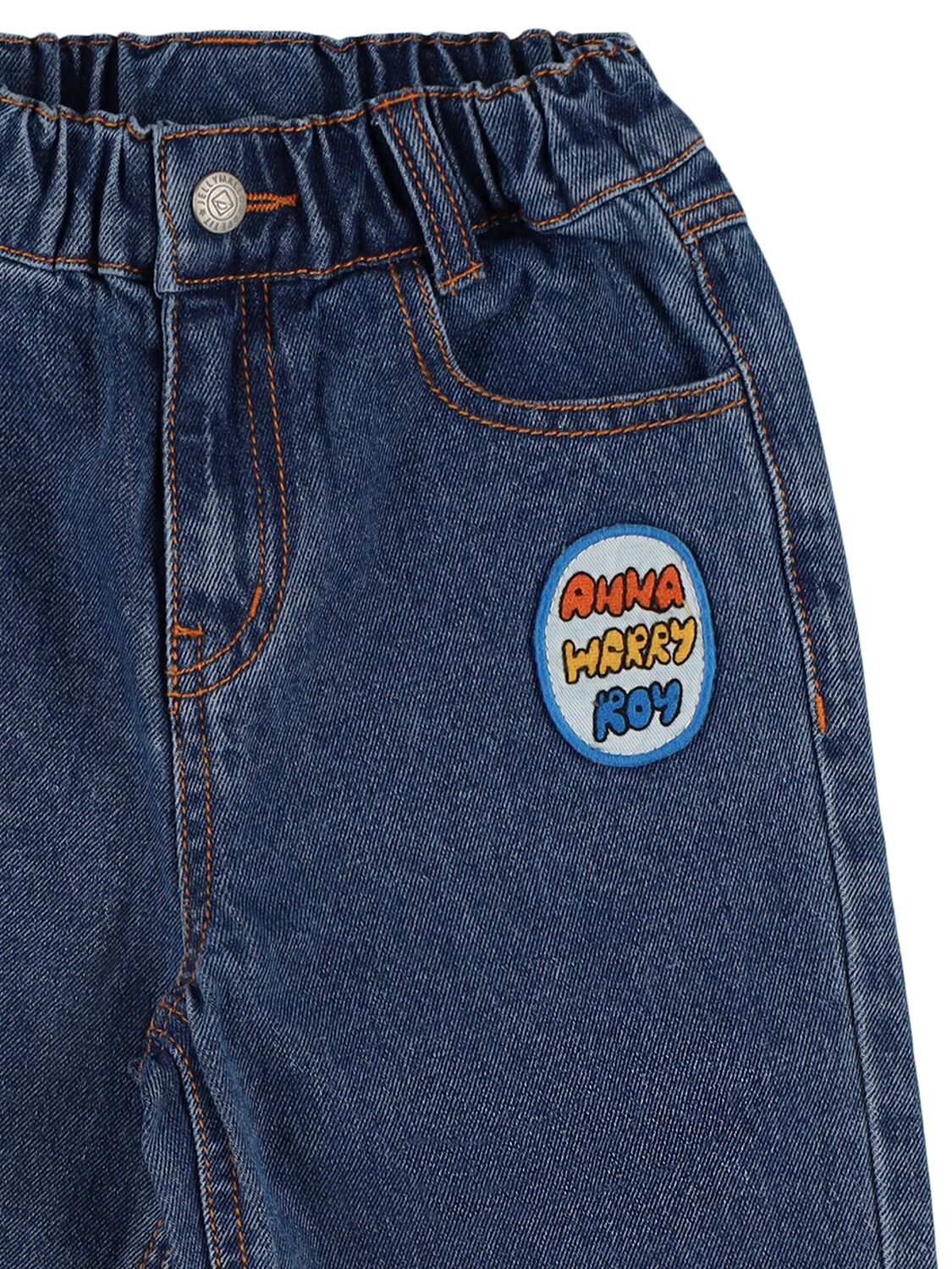 Shop Jellymallow Cotton Jeans W/ Patch In Dark Blue