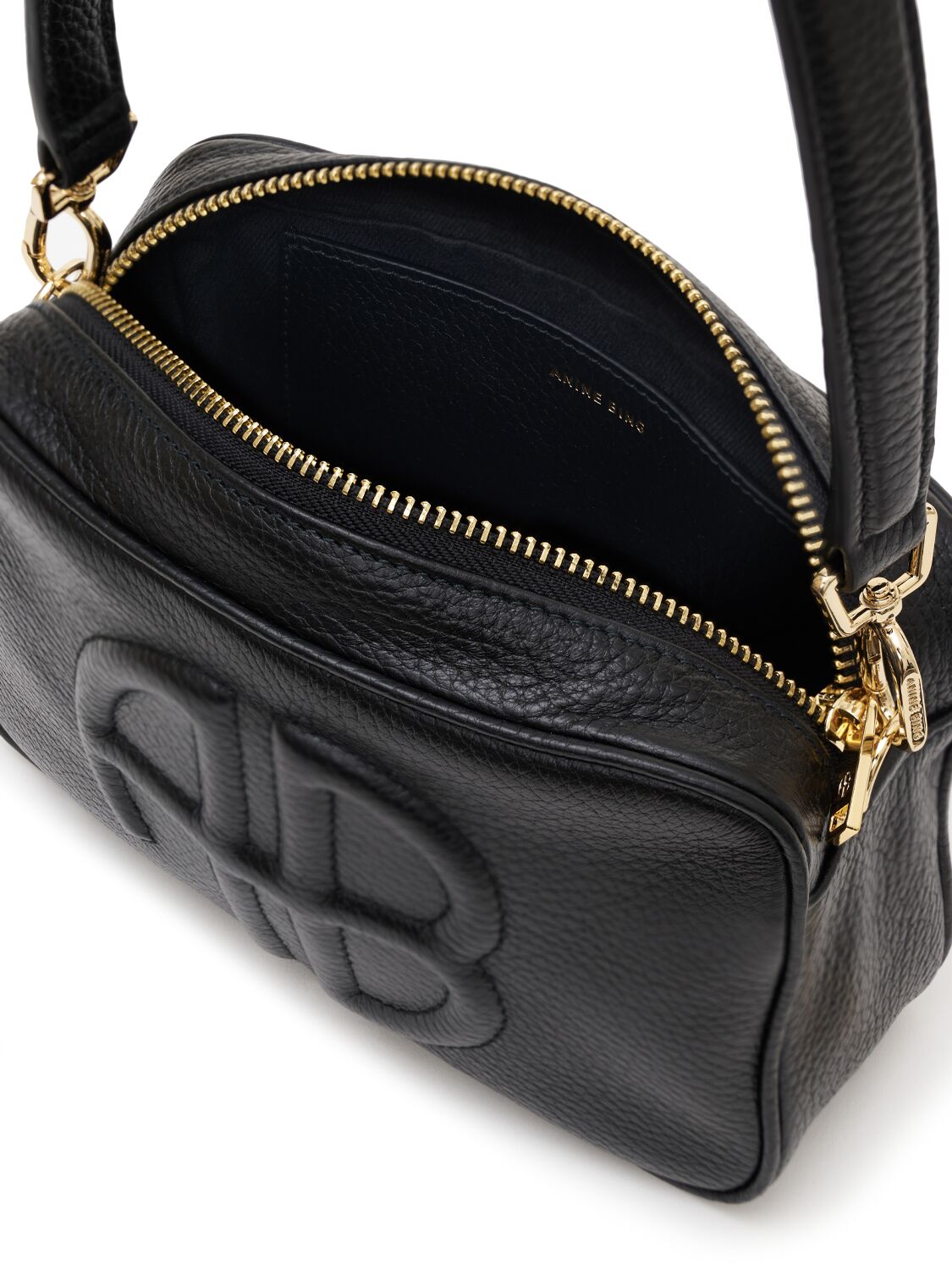 Shop Anine Bing Lili Pebbled Leather Shoulder Bag In Black