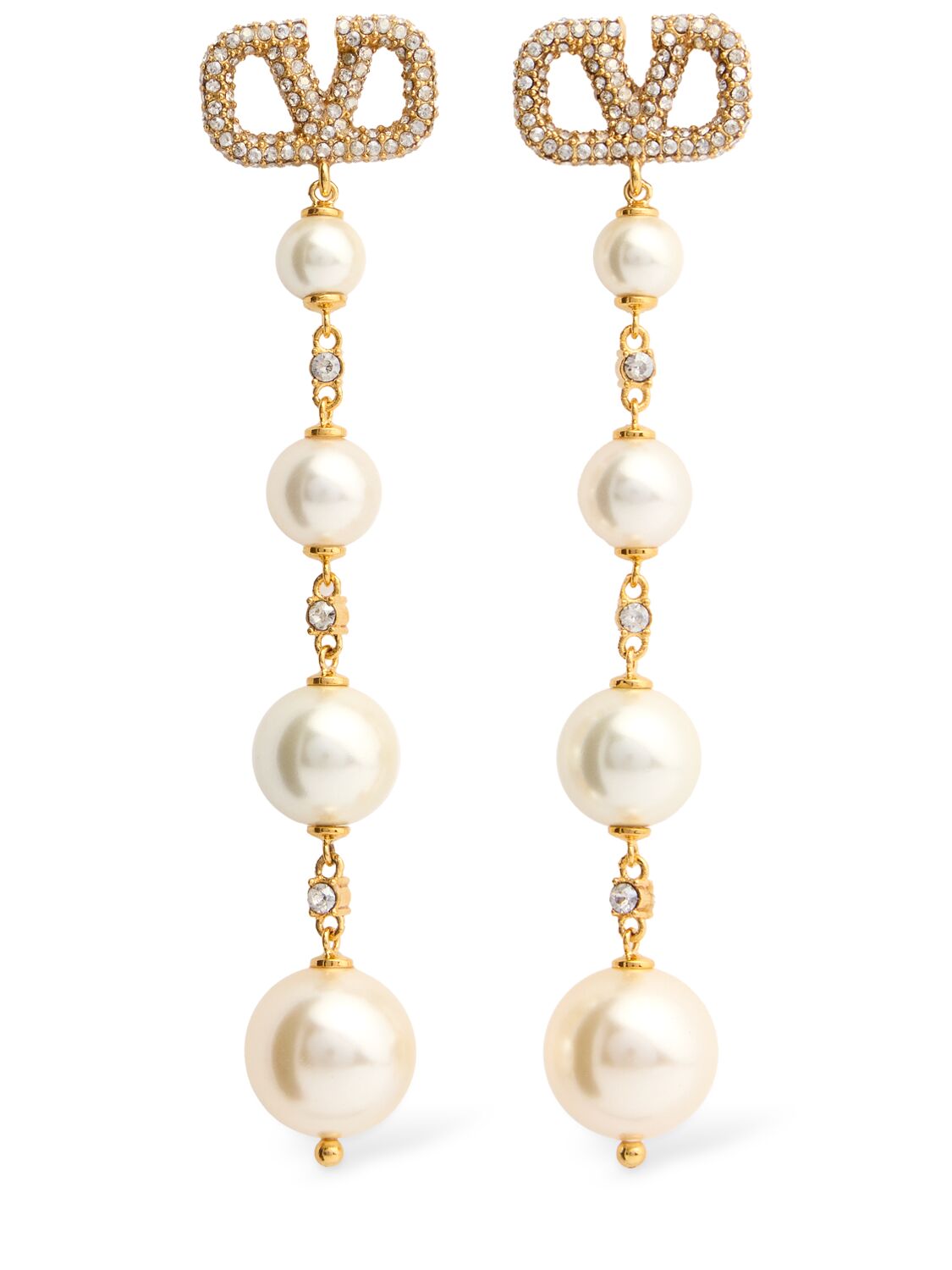 Valentino Garavani Vlogo Signature Drop Earrings In Oro 18/cream/cy