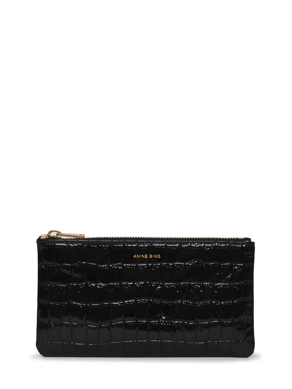 Shop Anine Bing Elly Croc Embossed Leather Pouch In Black