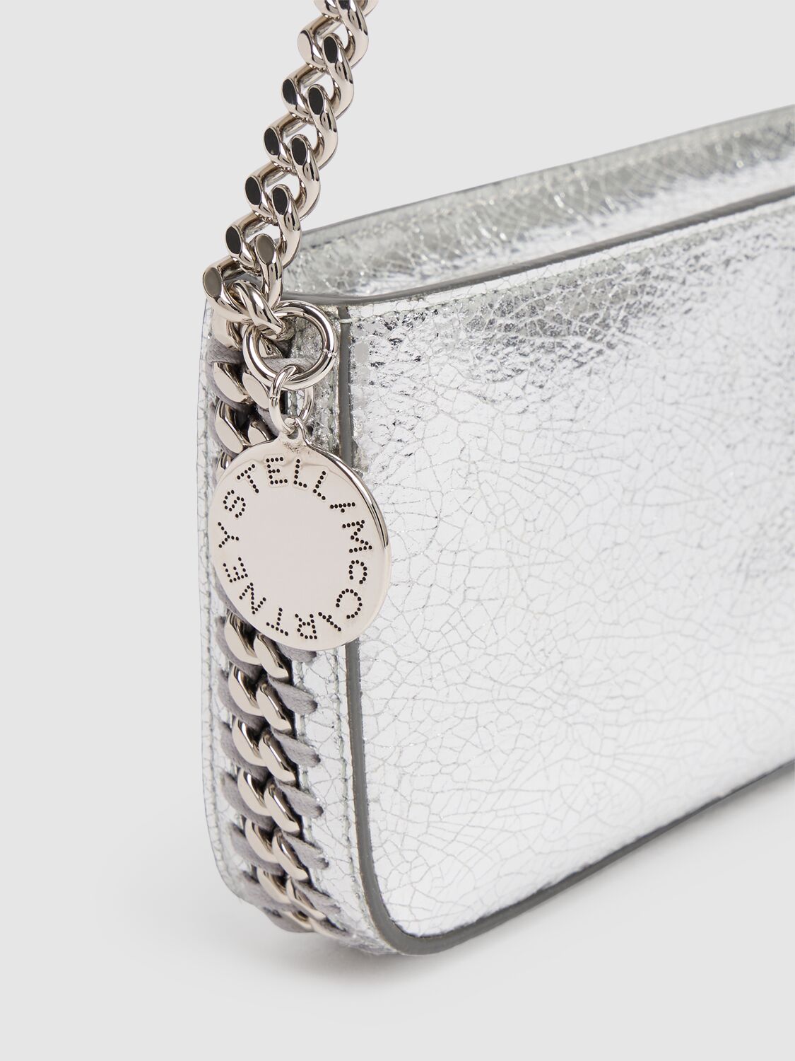 Shop Stella Mccartney Crackled Metallic Shoulder Bag In Silver