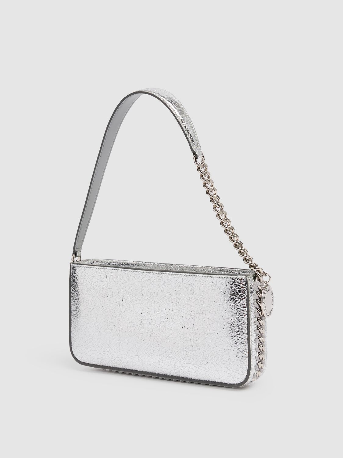 Shop Stella Mccartney Crackled Metallic Shoulder Bag In Silver