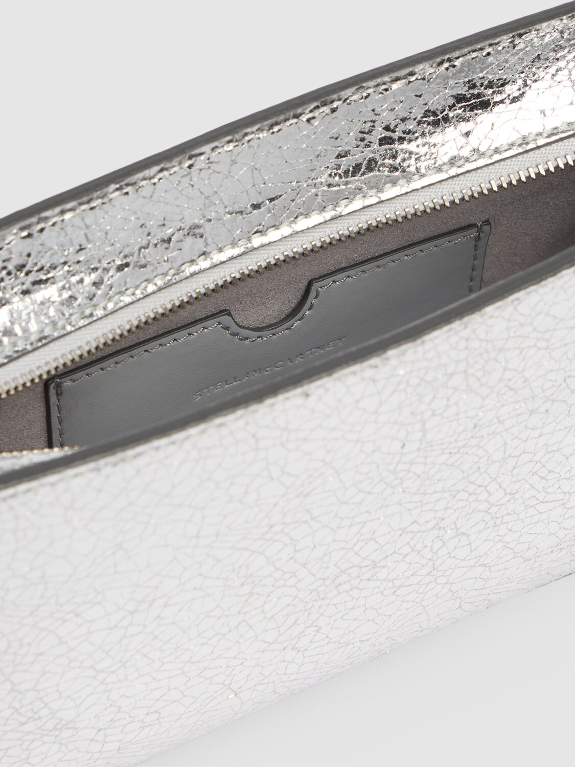 Shop Stella Mccartney Crackled Metallic Shoulder Bag In Silver