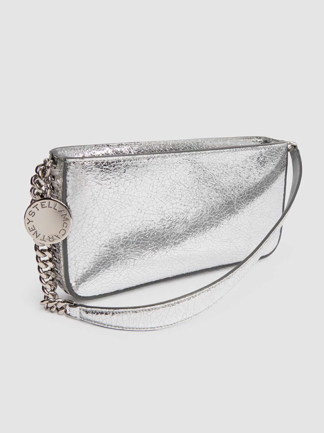 Shop Stella Mccartney Crackled Metallic Shoulder Bag In Silver