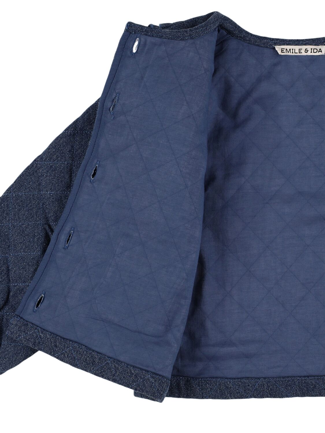 Shop Emile And Ida Quilted Cotton Denim Jacket In Blue