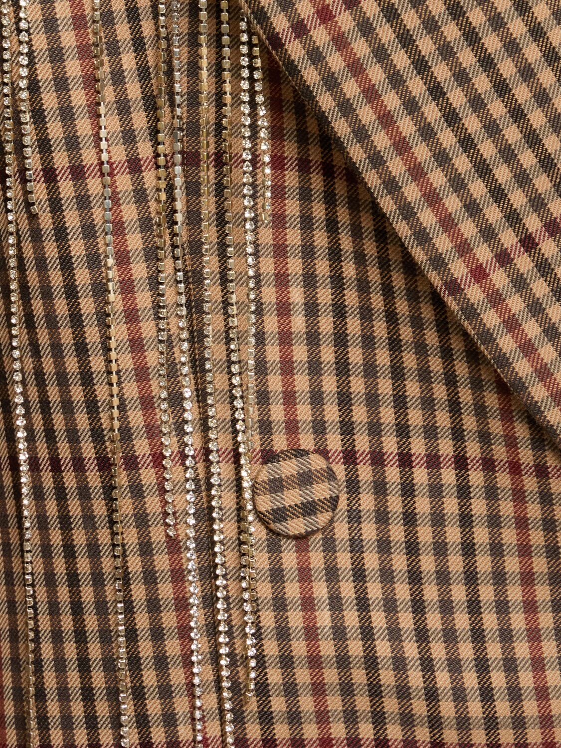 Dries Van Noten Blink Plaid Blazer With Crystal Chains In Beige/multi