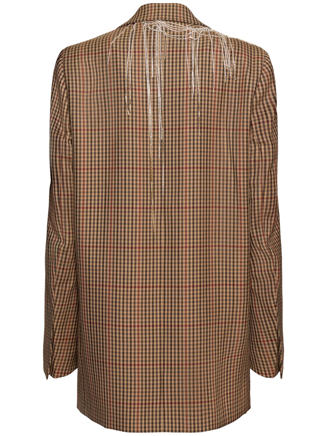 Dries Van Noten Blink Plaid Blazer With Crystal Chains In Beige/multi