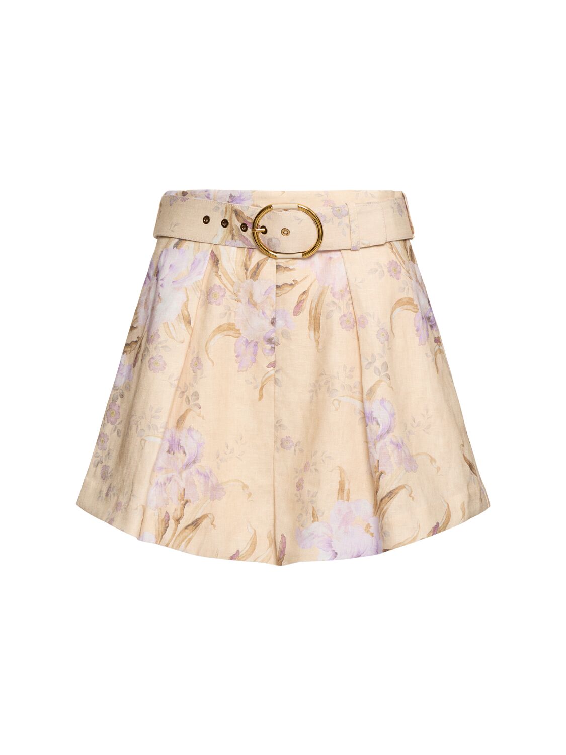 Shop Zimmermann Eden Pleated Linen Shorts In Beige/multi