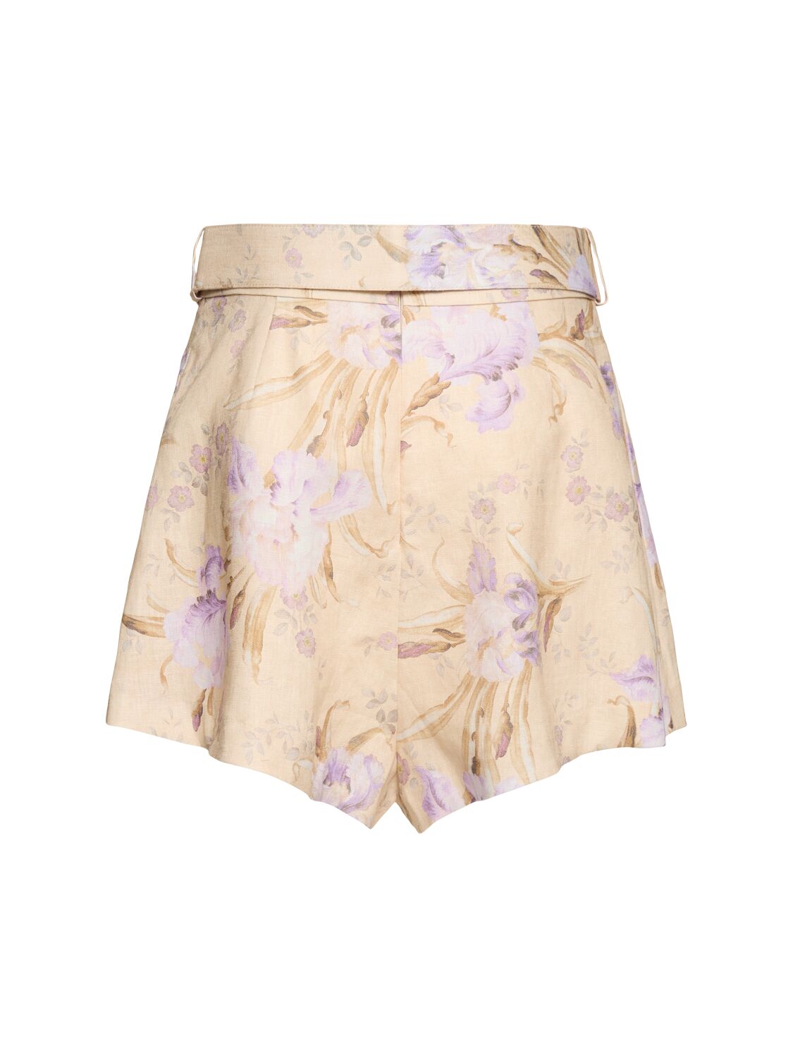 Shop Zimmermann Eden Pleated Linen Shorts In Beige/multi