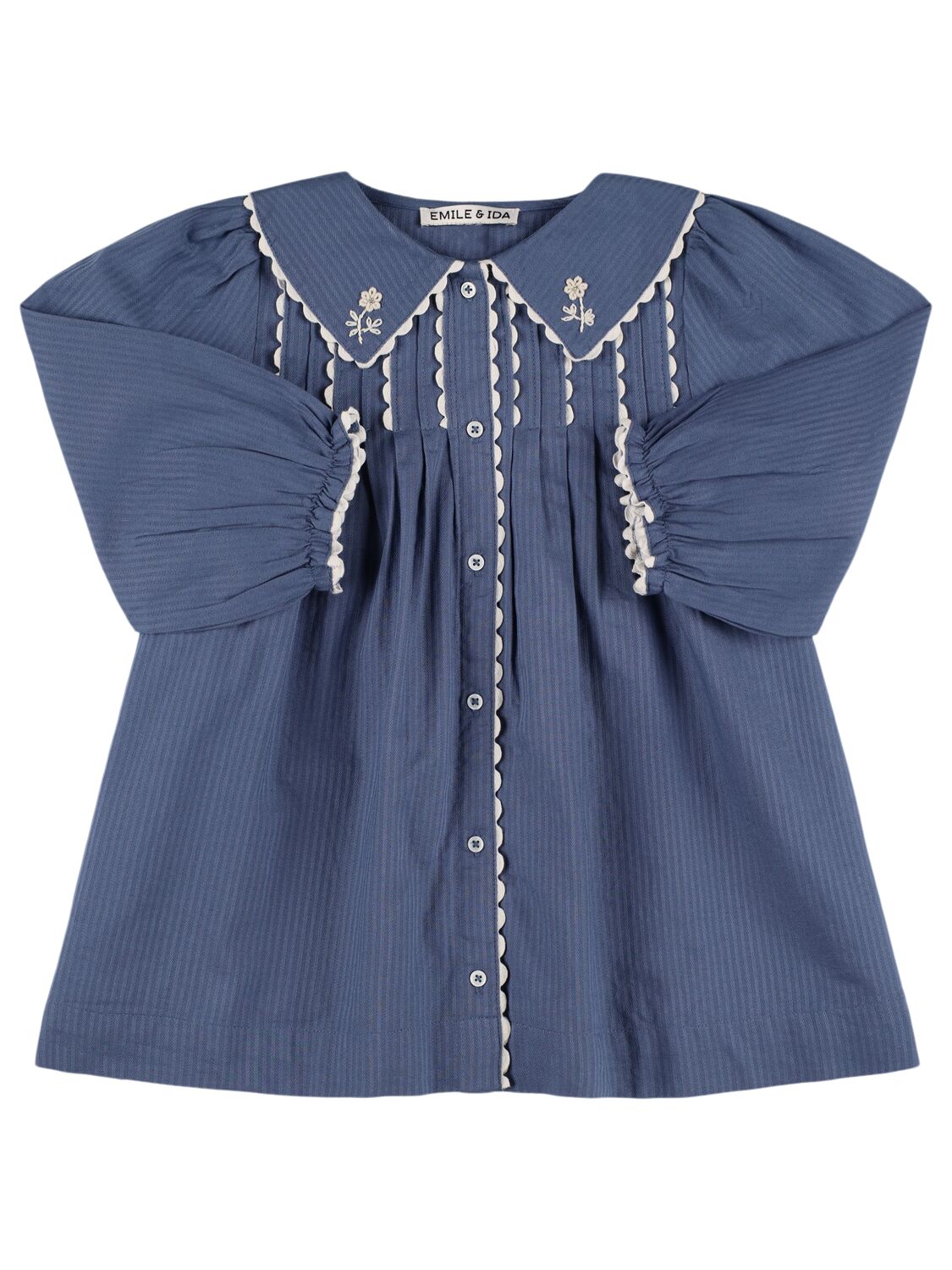 Emile And Ida Kids' Embroidered Cotton Chambray Dress In Blue