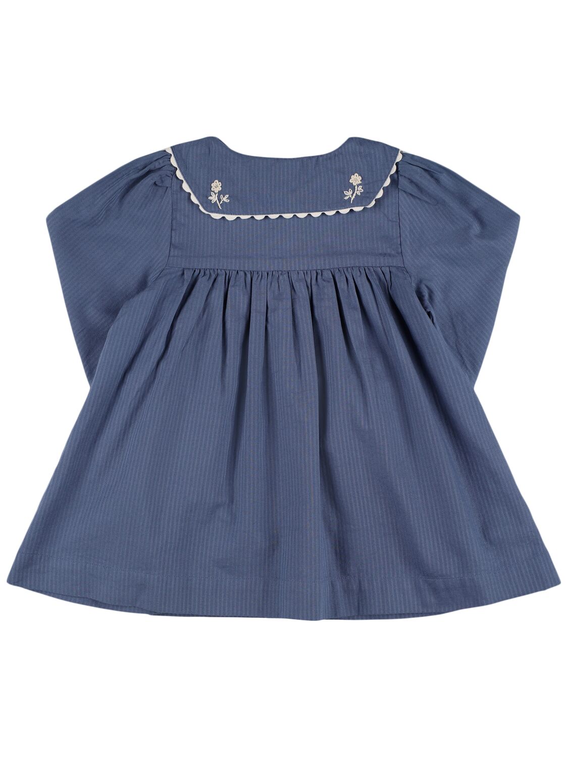 Shop Emile And Ida Embroidered Cotton Chambray Dress In Blue