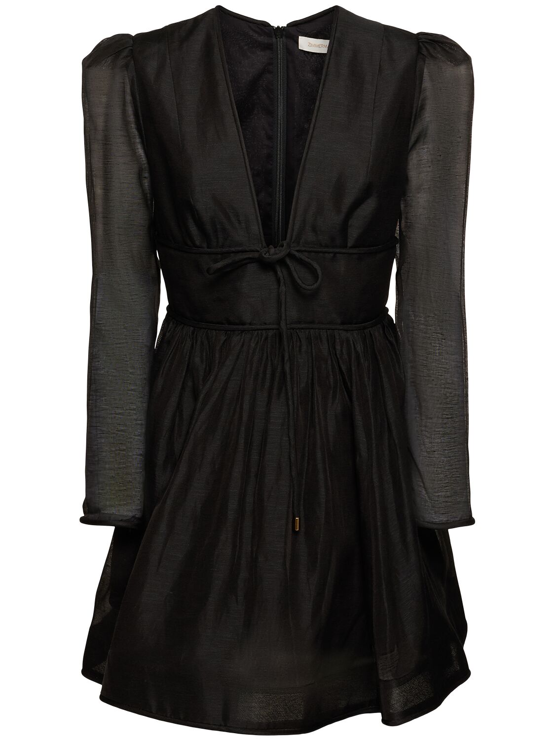 Zimmermann Eden Linen & Silk Organza Mini Dress In Black