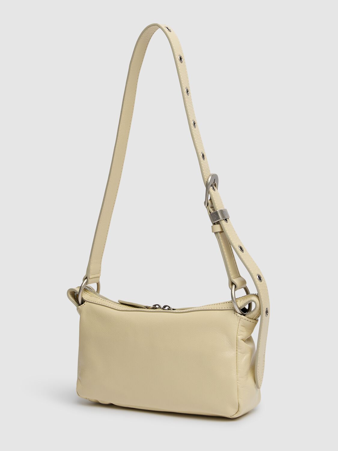 Shop Marge Sherwood Mini Outpocket Glossy Leather Hobo Bag In Blond Wood