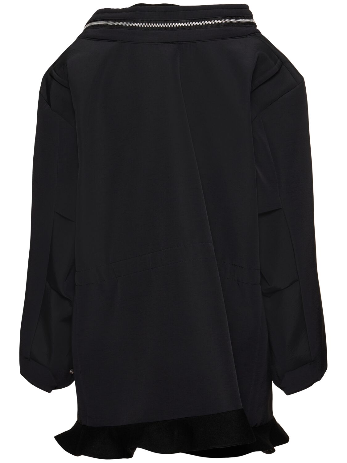 Shop Sacai Oversize Short Wool Melton Jacket Dress In Black