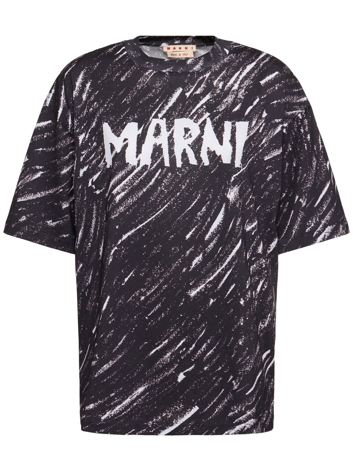 Shop Marni Logo Print Cotton Jersey T-shirt In Black/white