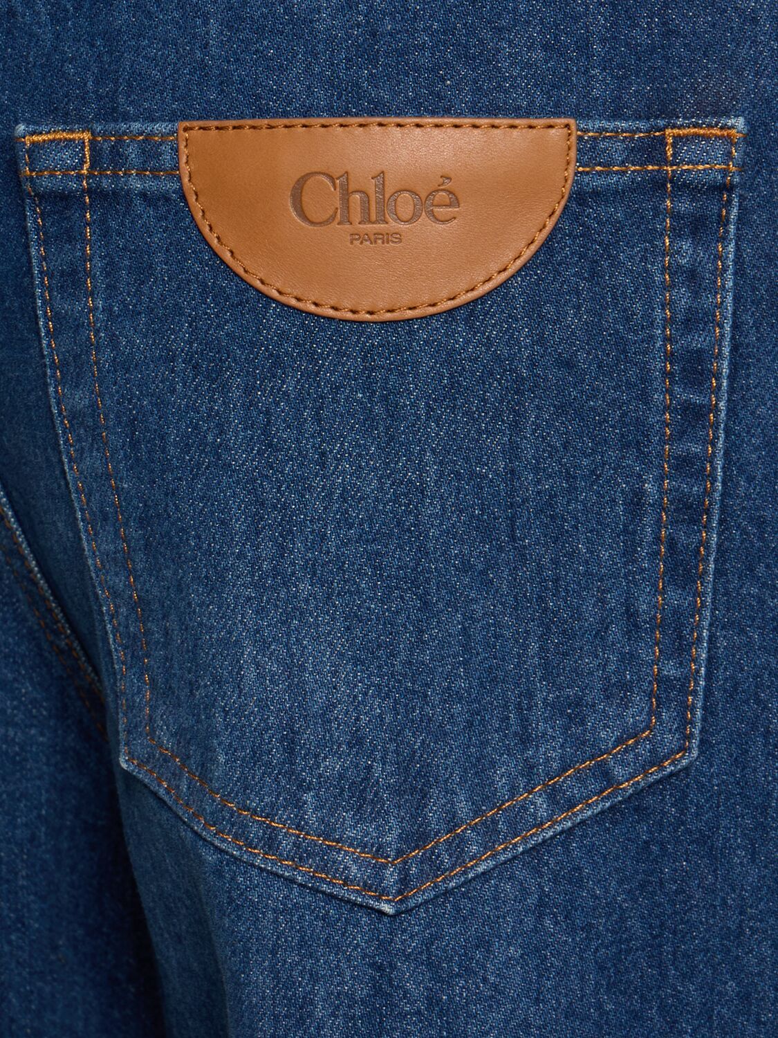 Shop Chloé High Rise Cotton Denim Wide Jeans In Dark Blue