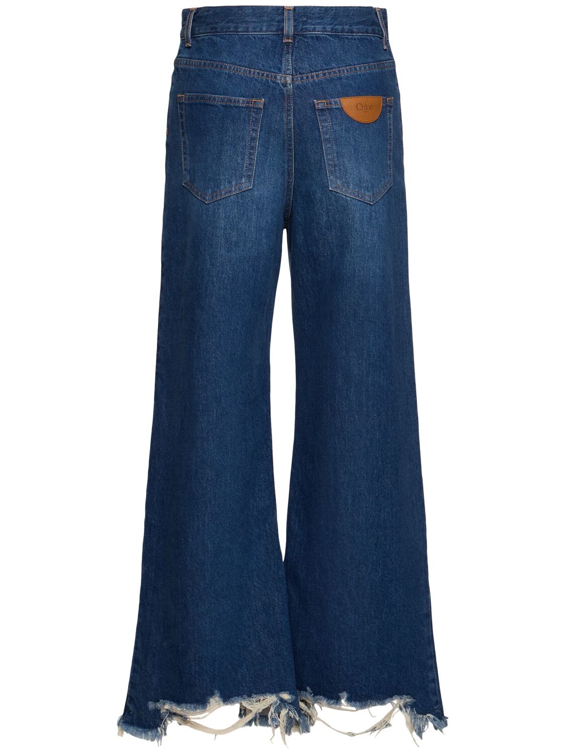 Shop Chloé High Rise Cotton Denim Wide Jeans In Dark Blue