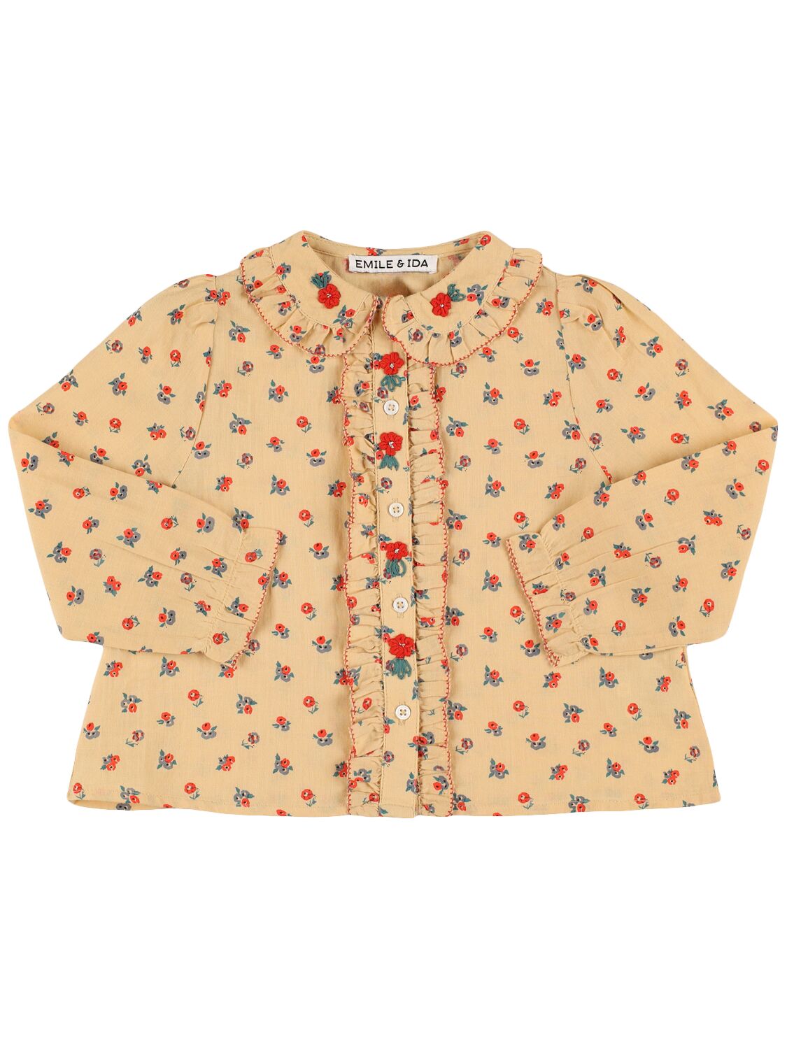 Emile And Ida Printed Cotton Shirt In Beige/multi