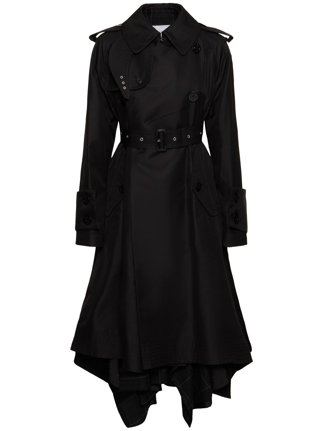 Shop Sacai Long Gabardine & Windowpane Trench Coat In Black