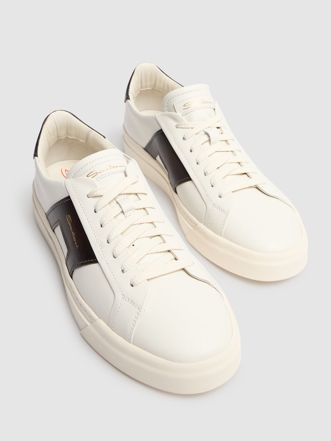 Shop Santoni Low Top Leather Sneakers In White