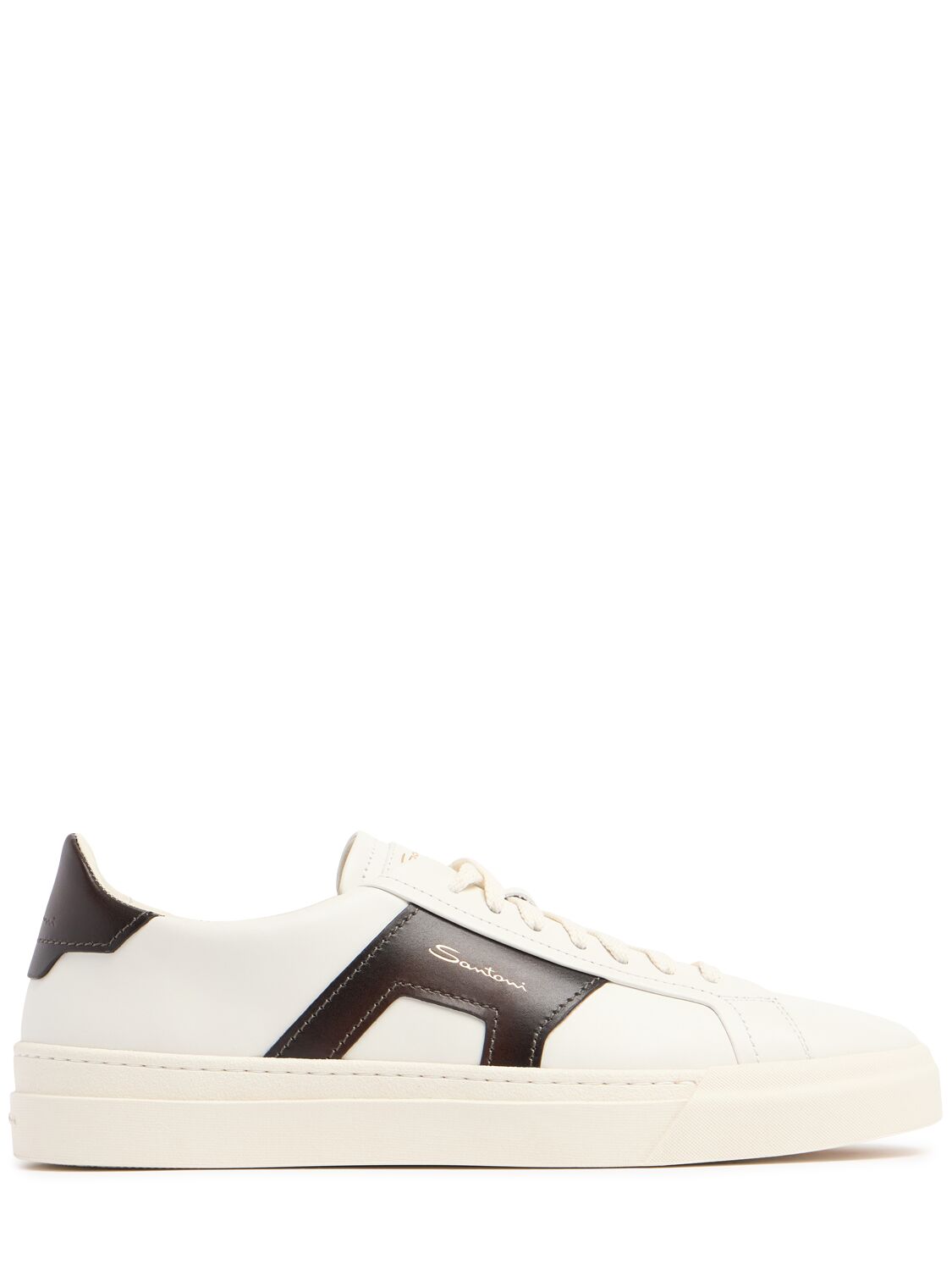 Santoni Low Top Leather Sneakers In White