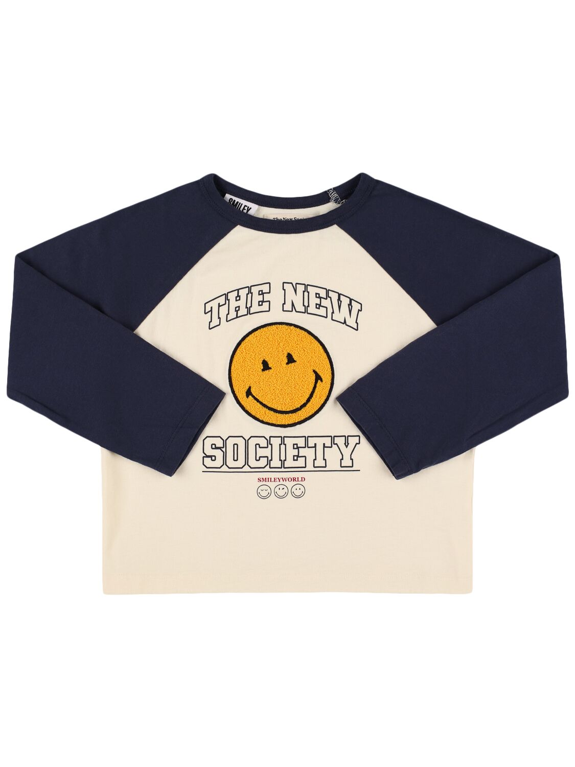 The New Society Printed Cotton Jersey T-shirt In Beige/blue