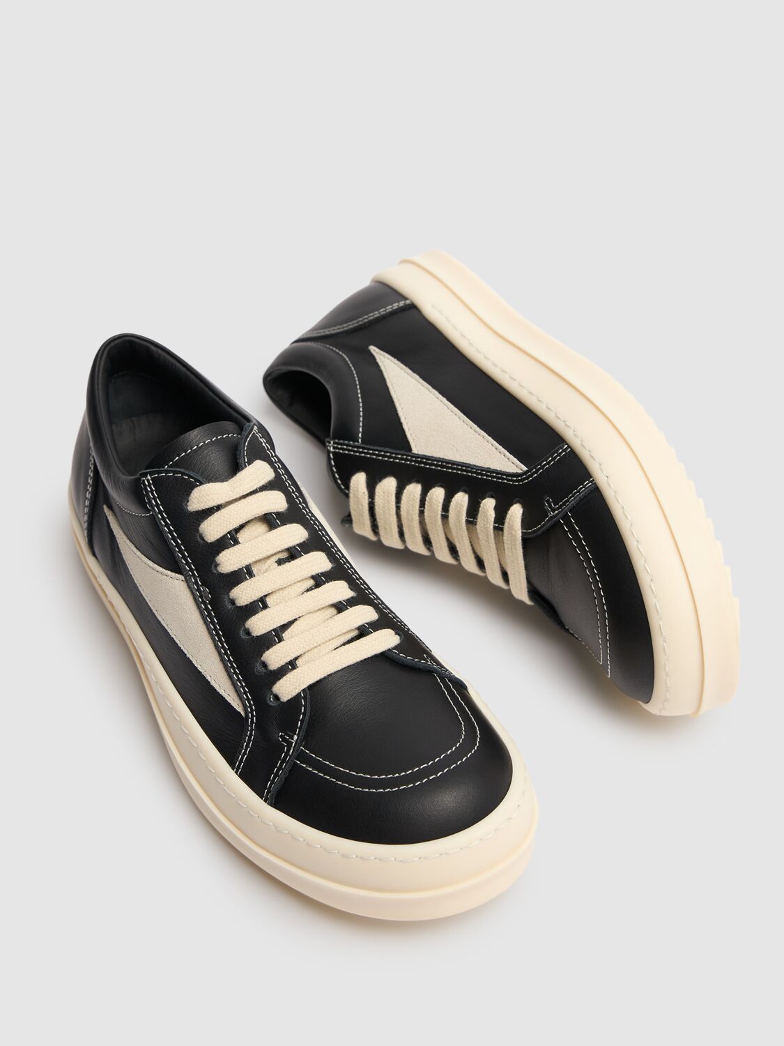 Shop Rick Owens Vintage Leather Lace-up Sneakers In Black