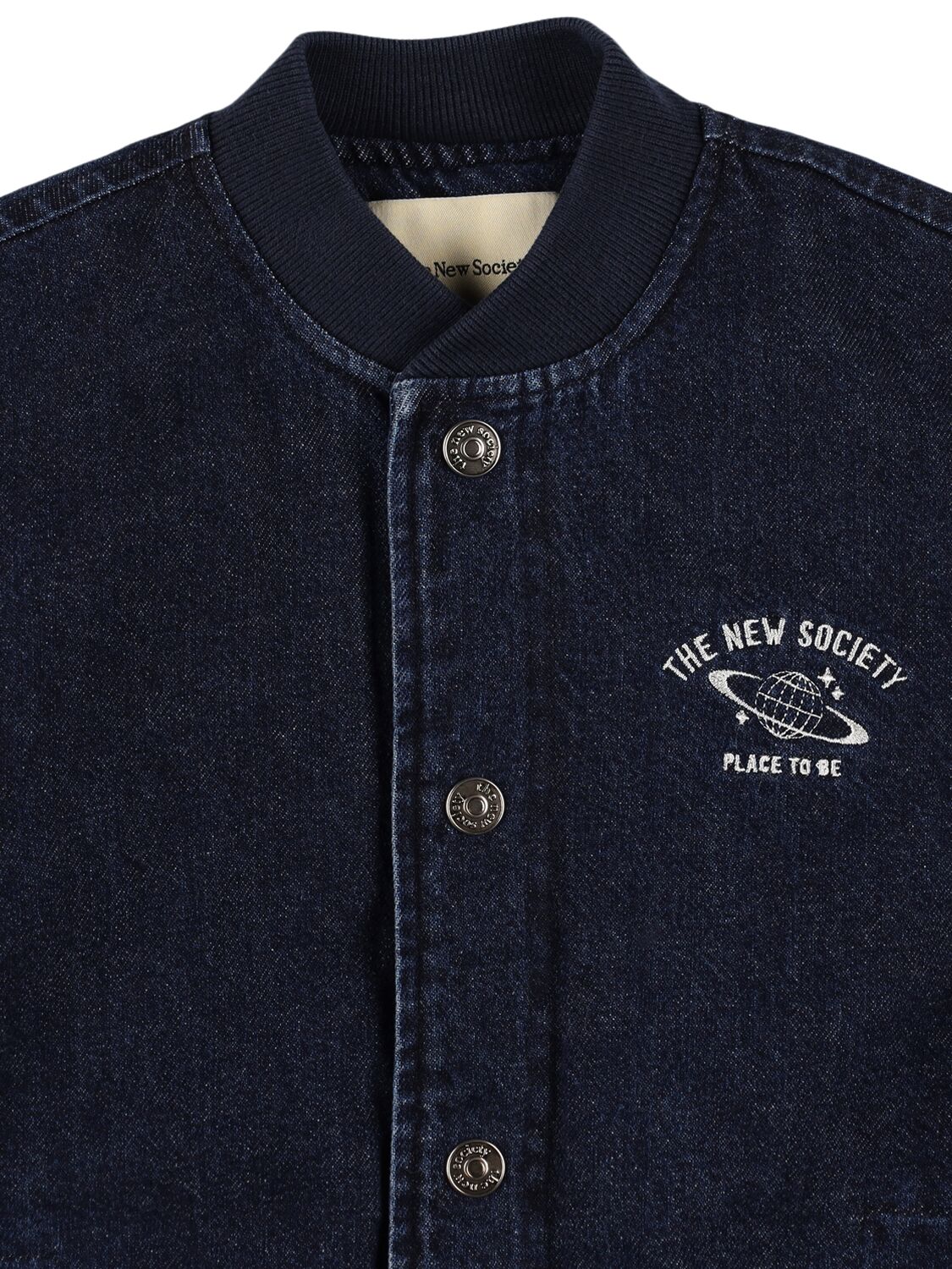 THE NEW SOCIETY COTTON DENIM BOMBER JACKET 