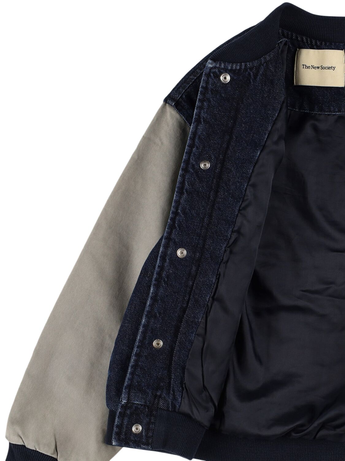 THE NEW SOCIETY COTTON DENIM BOMBER JACKET 