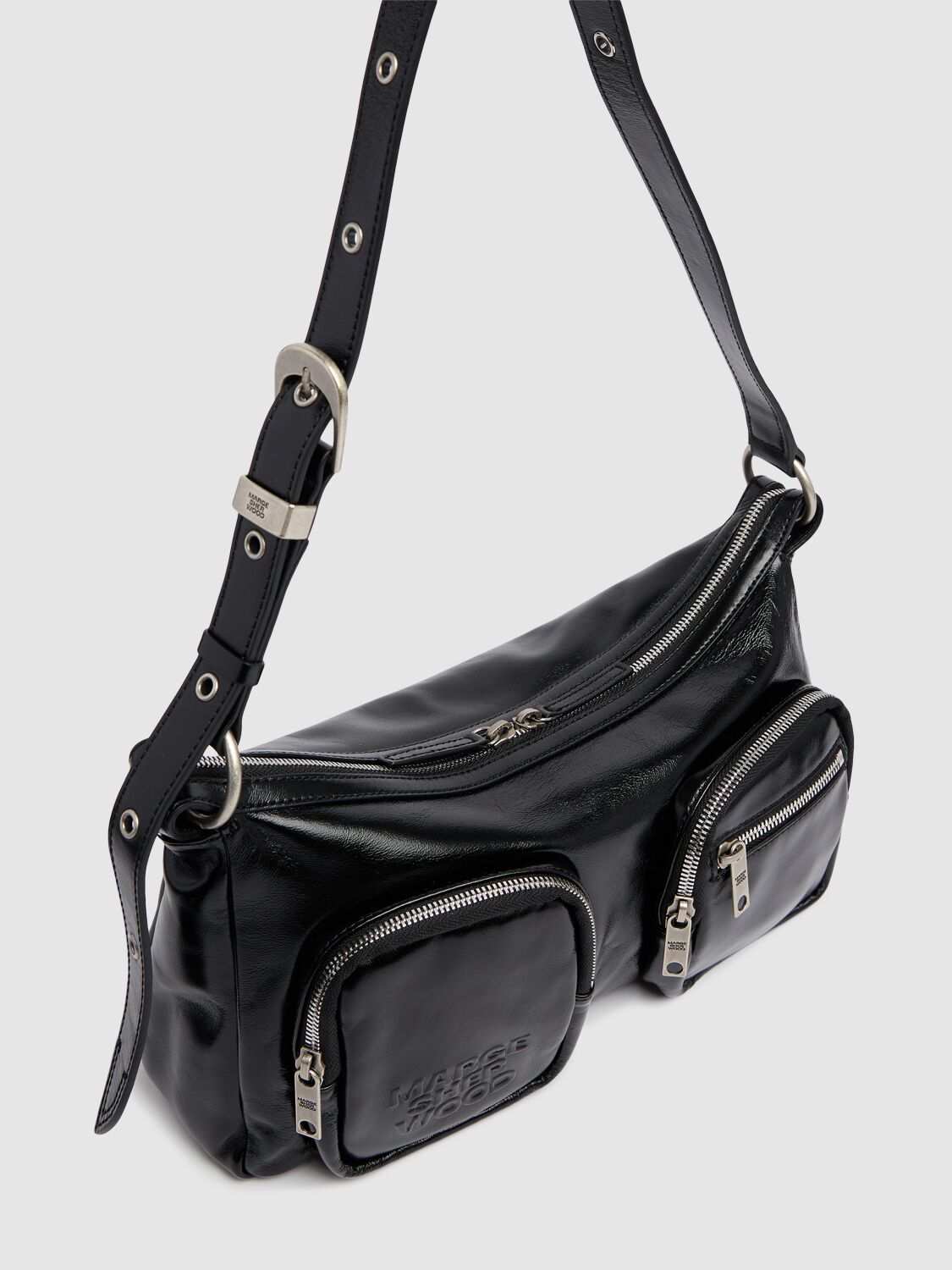 Shop Marge Sherwood Outpocket Hobo Leather Shoulder Bag In Black