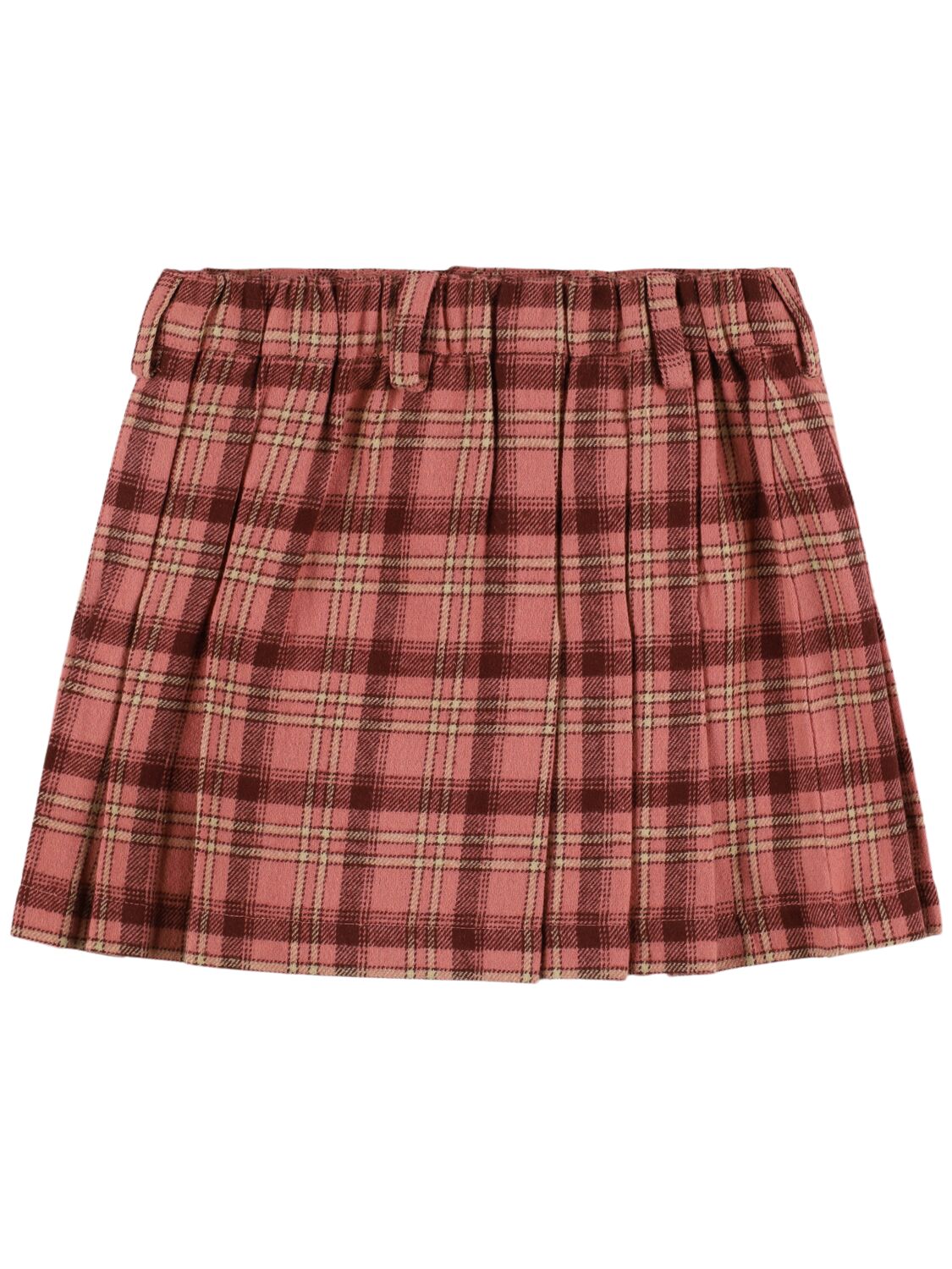 Shop Emile And Ida Pleated Check Print Cotton Skirt In Pink/brown