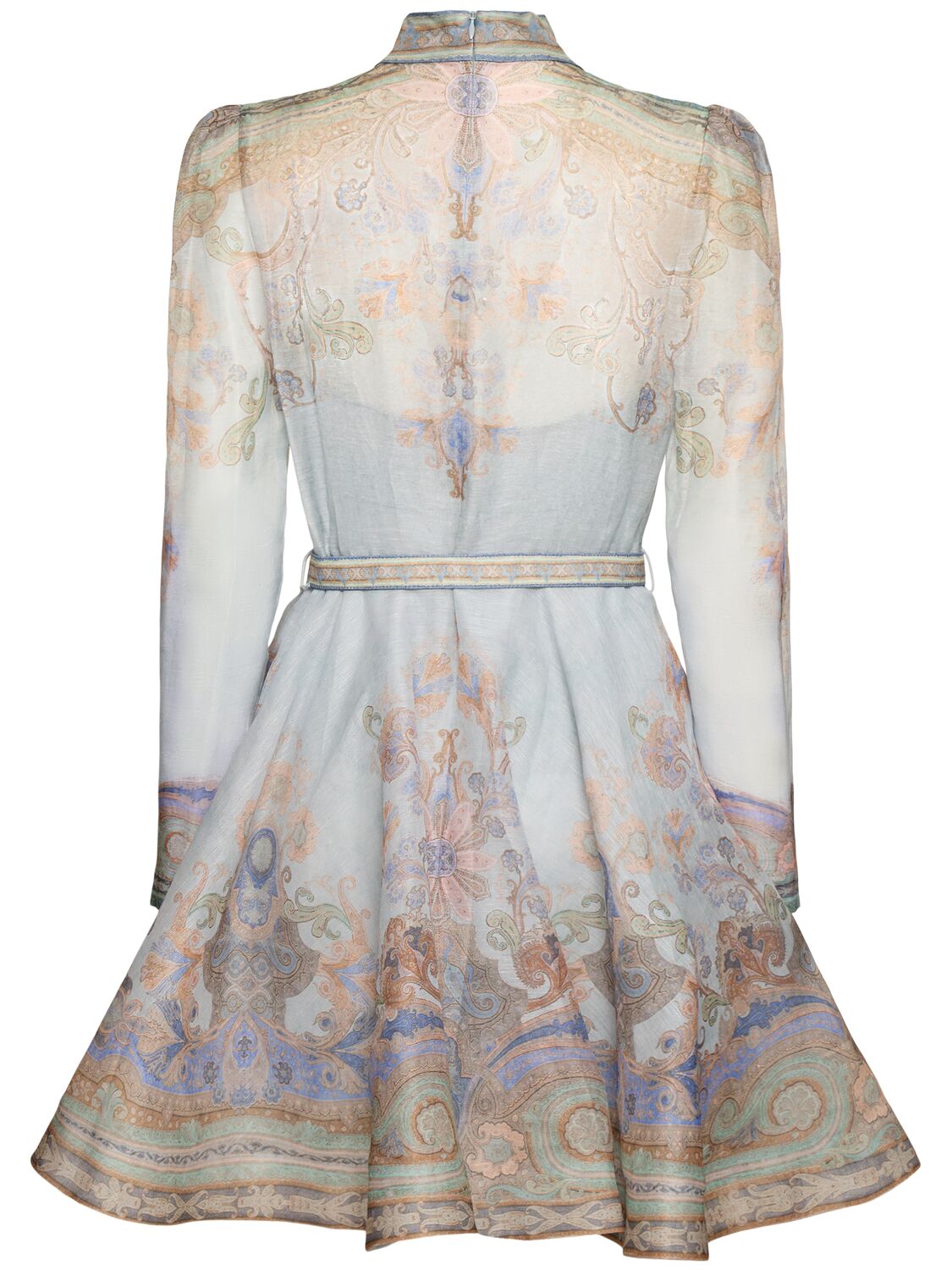 Shop Zimmermann Eden Linen & Silk Organza Mini Dress In Blue/multi