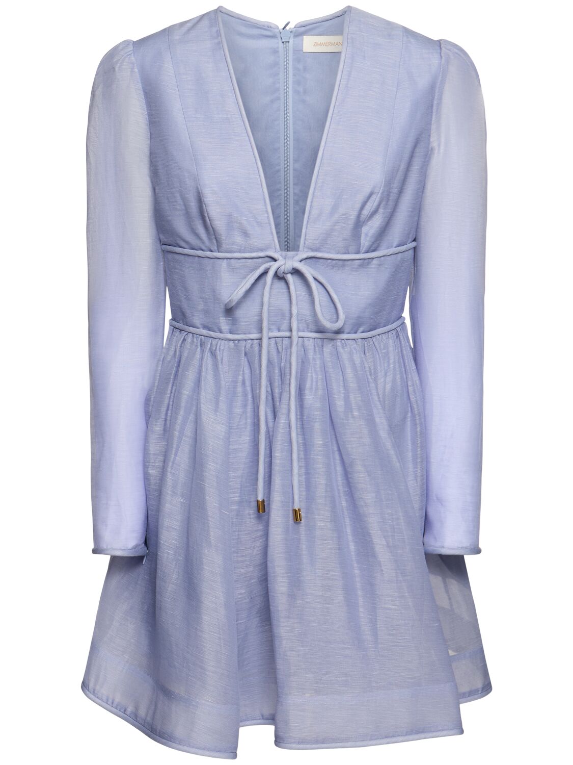 Zimmermann Eden Linen & Silk Organza Mini Dress In Blue