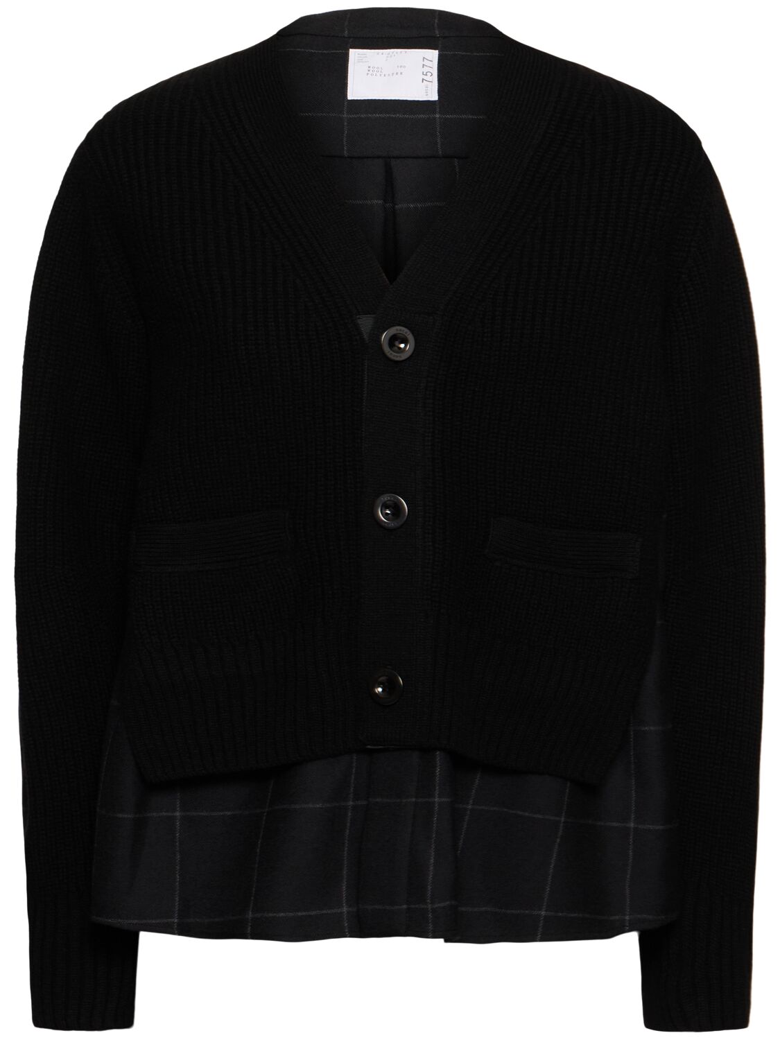 Shop Sacai Windowpane Knit Cardigan In Black