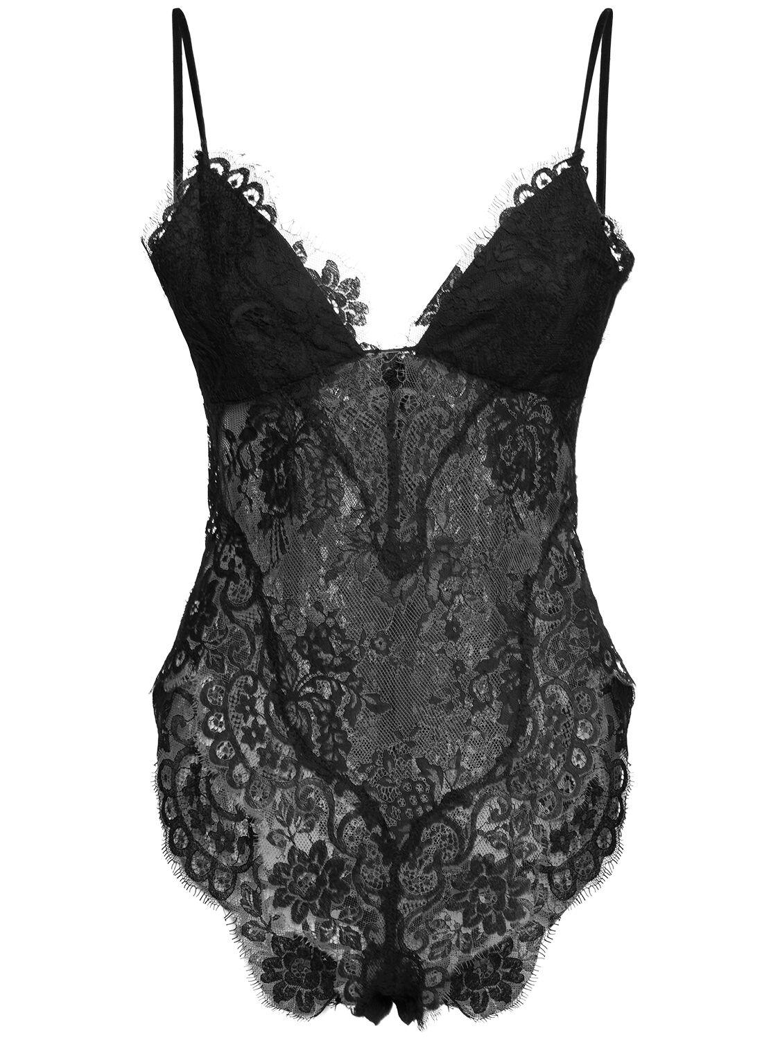 Zimmermann Illustration Cotton Blend Lace Bodysuit In Black