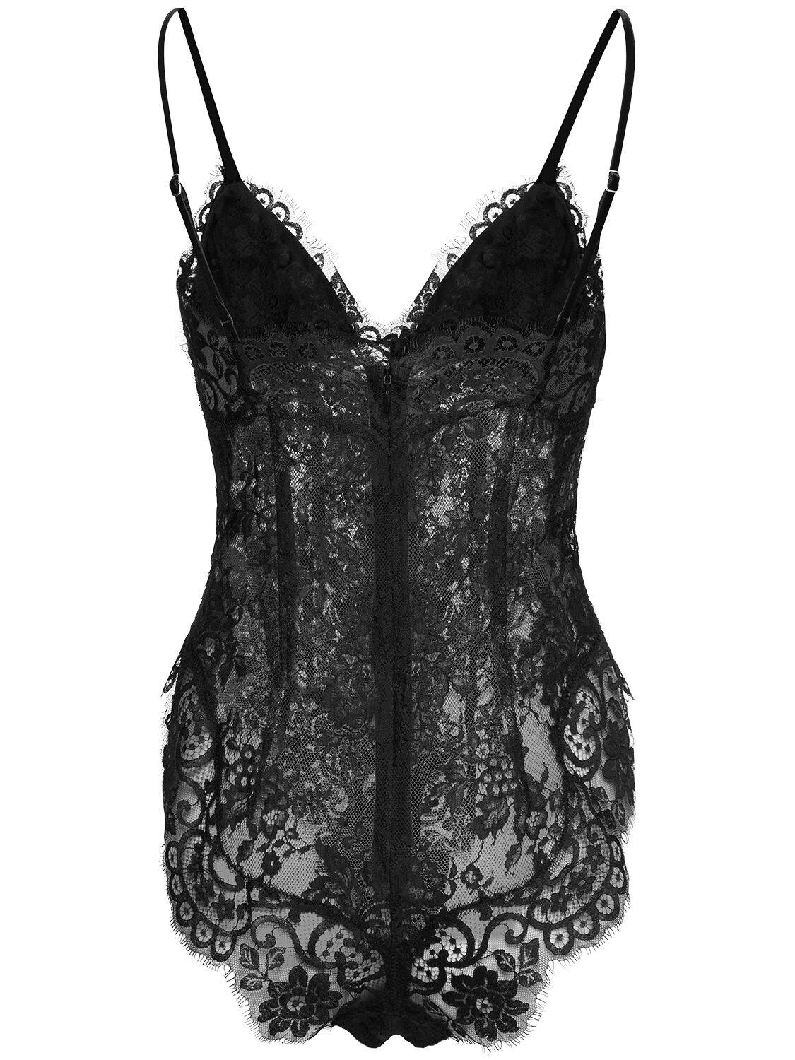 Shop Zimmermann Illustration Cotton Blend Lace Bodysuit In Black