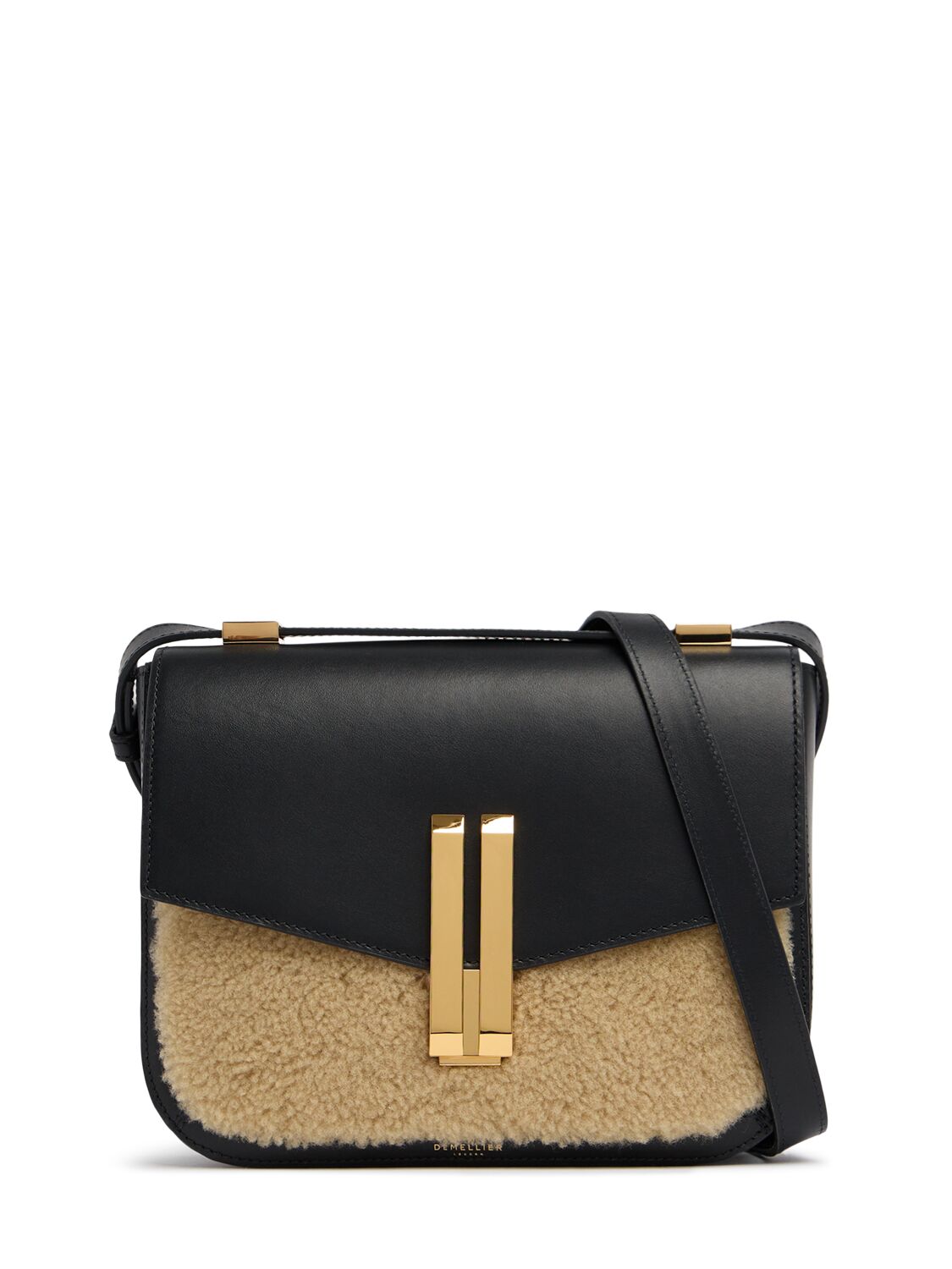 Demellier Vancouver Shearling Shoulder Bag In Beige/black