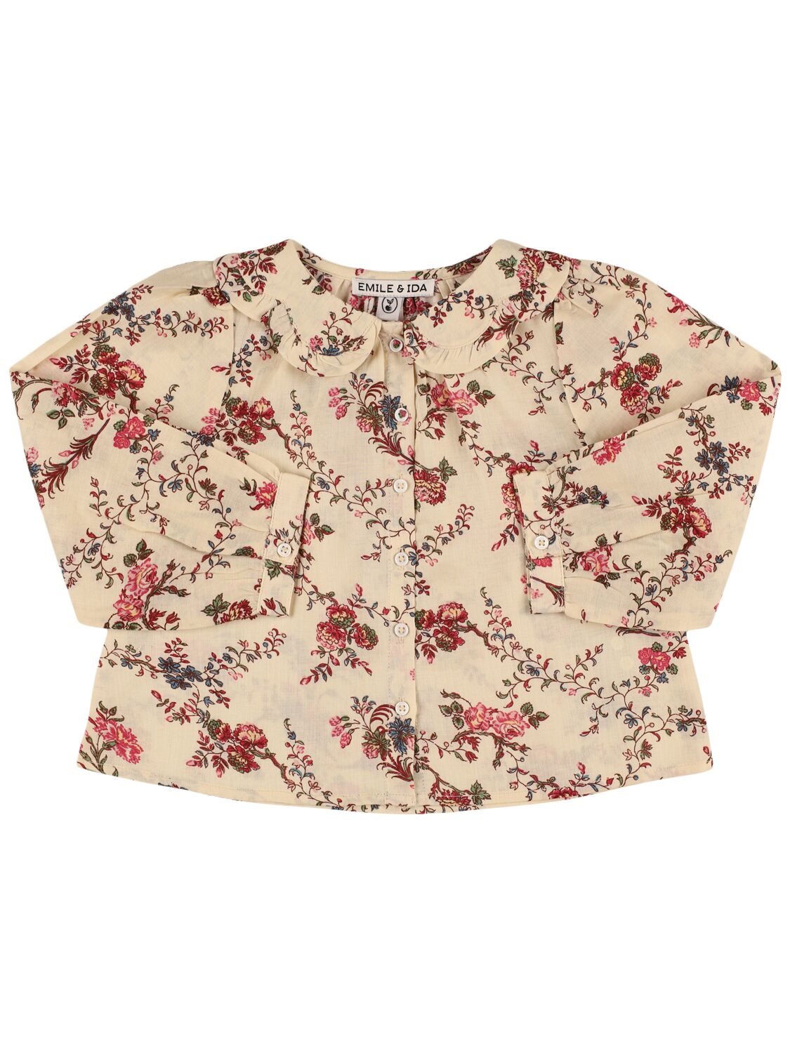 Emile And Ida Kids' Printed Cotton Poplin Shirt In Beige/multi