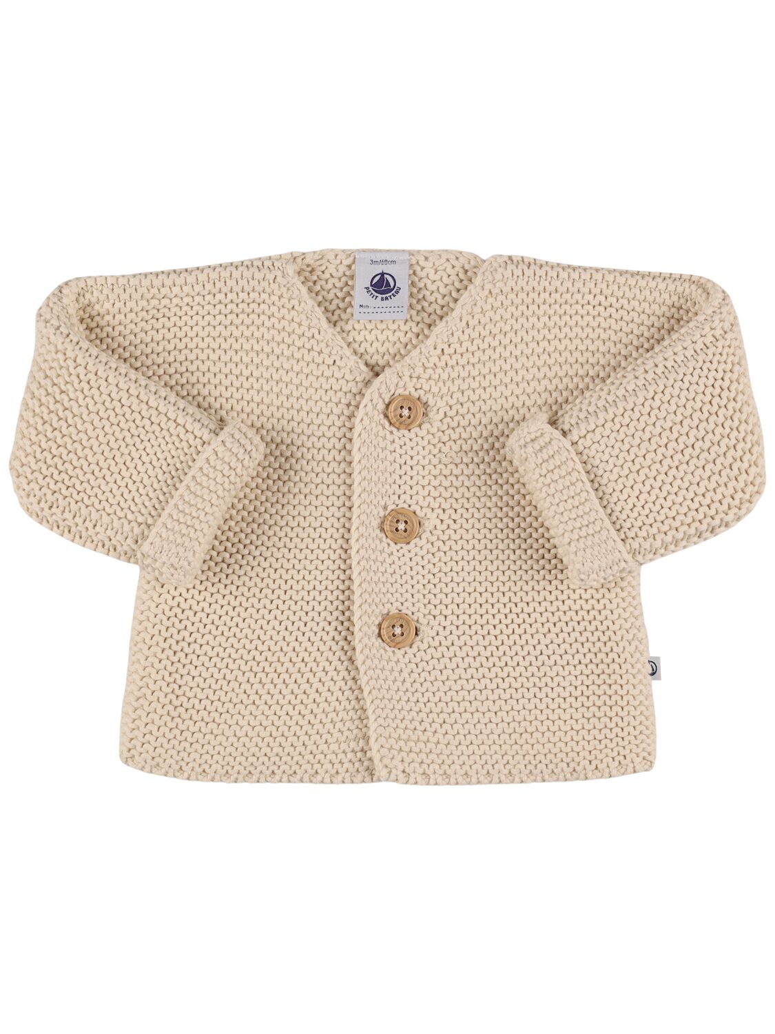 Petit Bateau Cotton Knit Cardigan In Beige