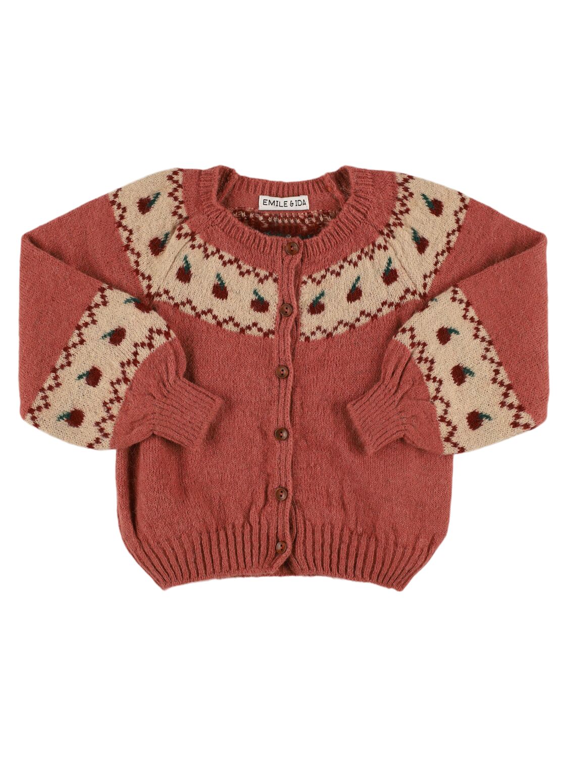 Emile And Ida Babies' Acrylic Blend Knit Cardigan In Dark Pink