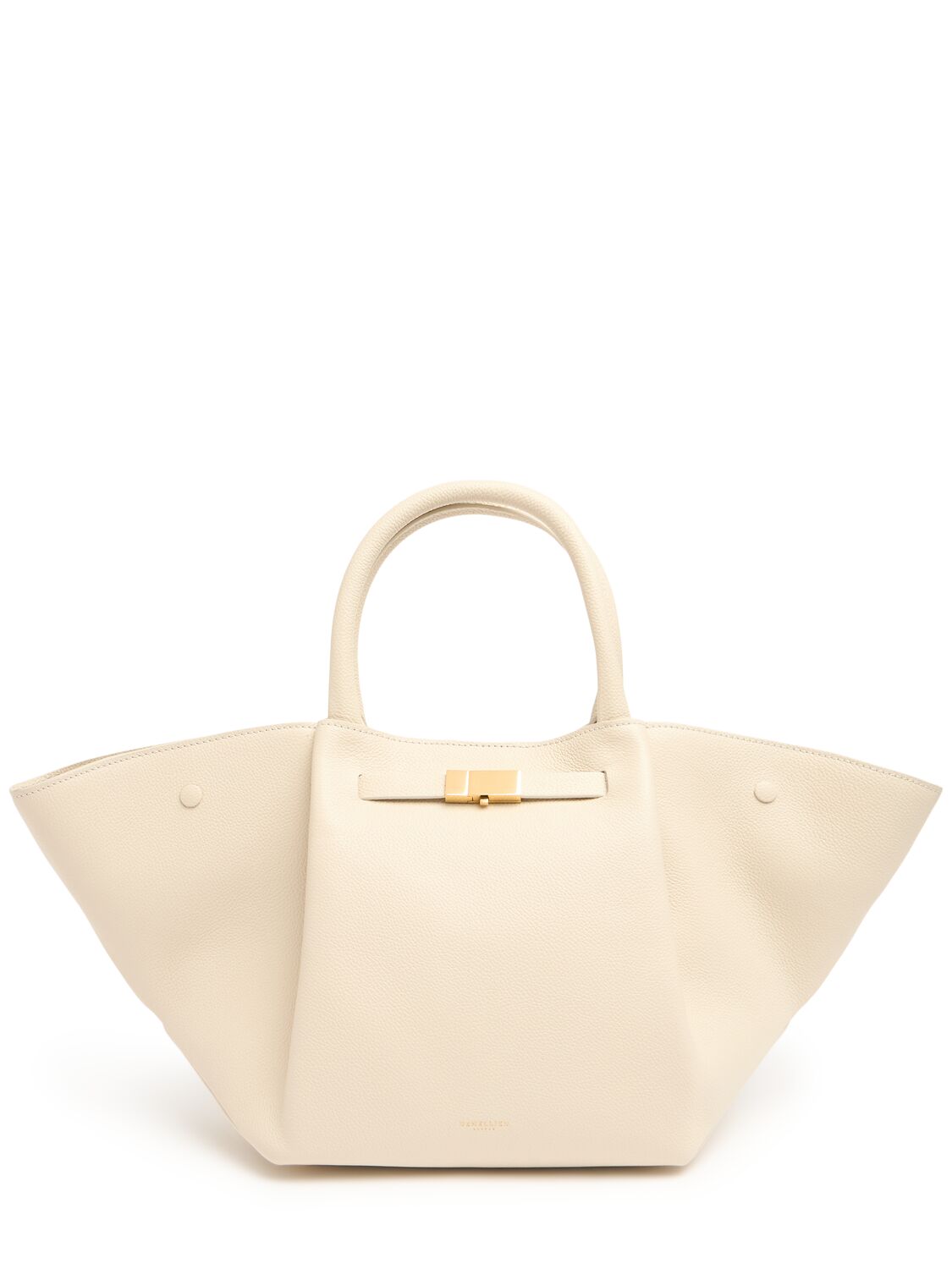 Demellier Midi New York Grained Leather Tote Bag In White