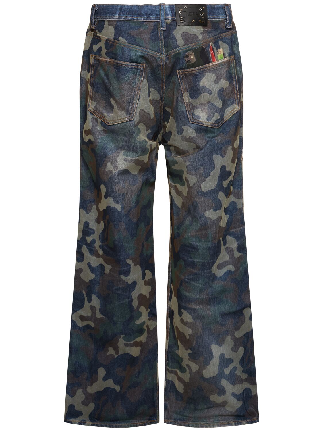 Shop Andersson Bell Unisex Mesh Layered Printed Denim Pants In Green