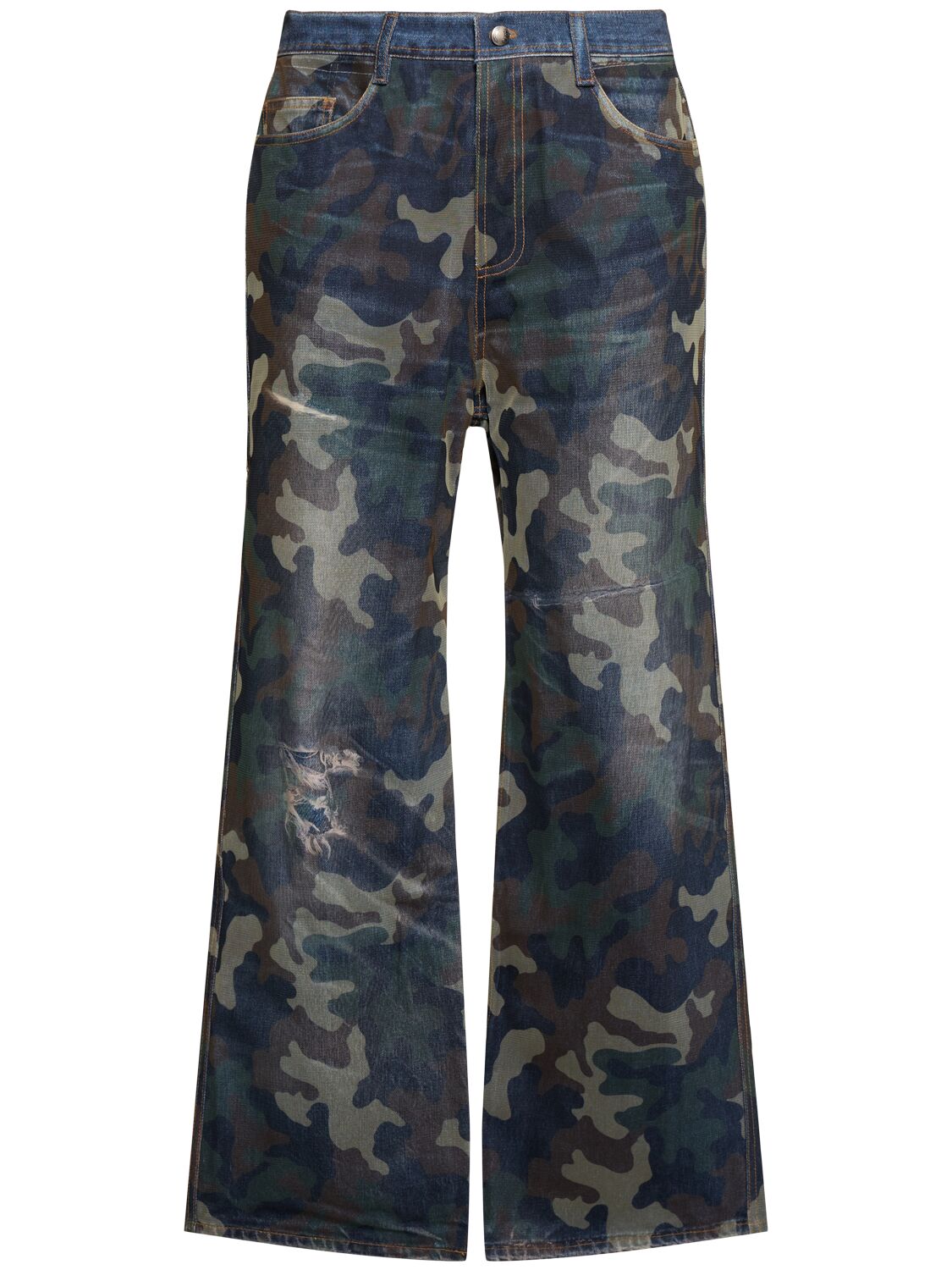 Unisex Mesh Layered Printed Denim Pants