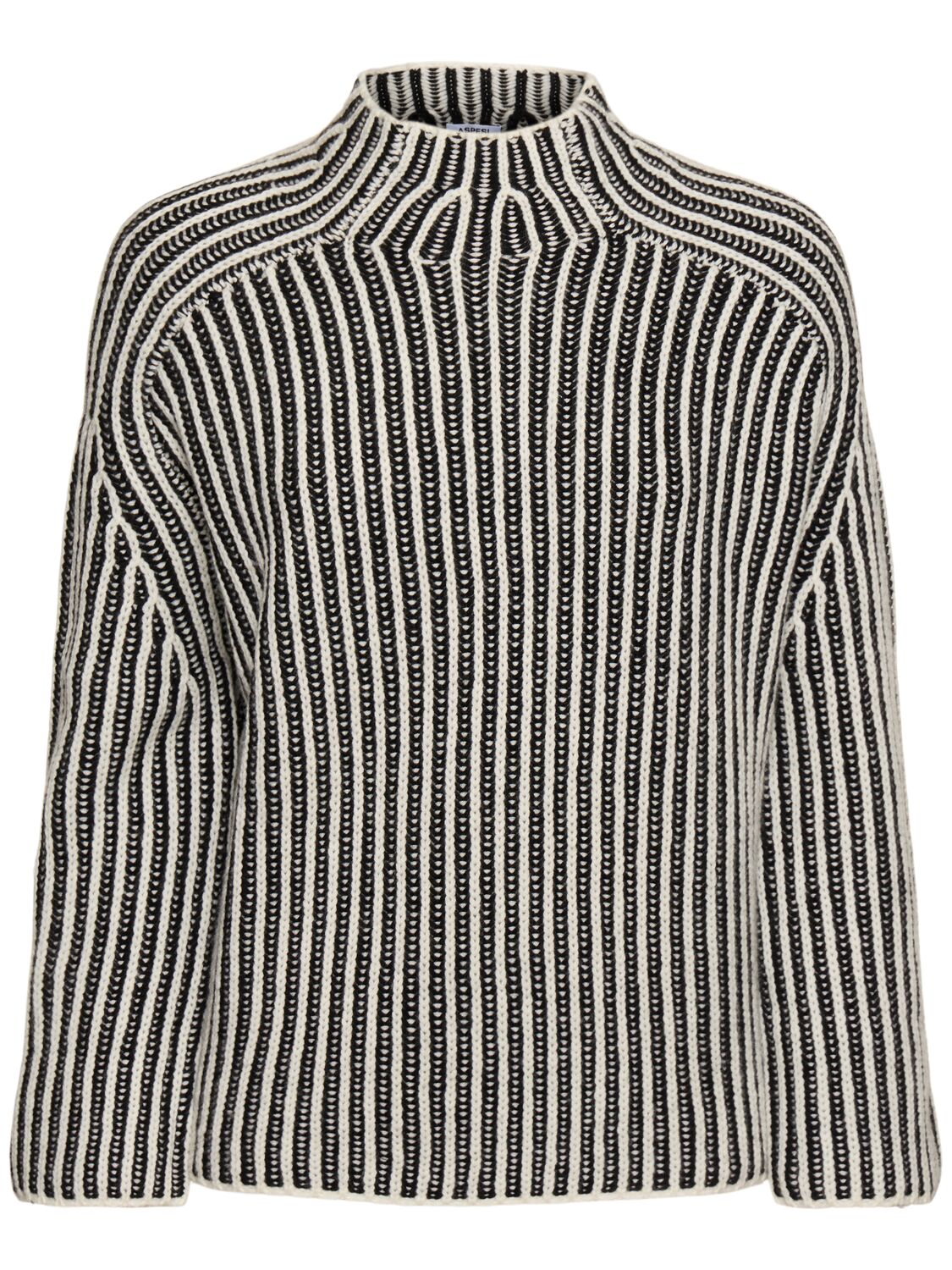 Aspesi Mock Neck Wool Blend Knit Sweater In Black