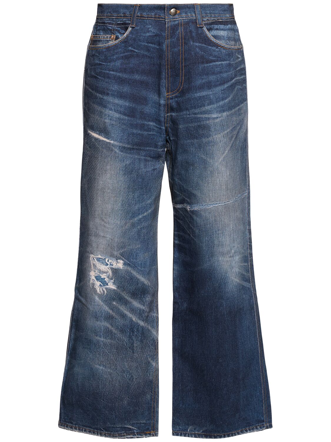 Shop Andersson Bell Unisex Trompe L'oeil Printed Denim Pants In Blue