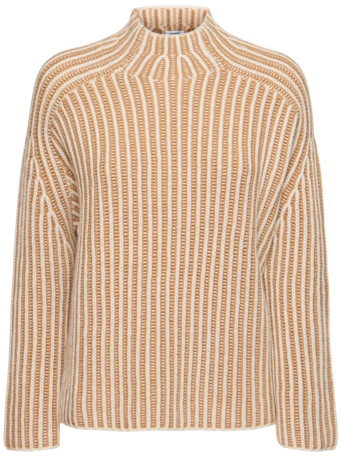 Aspesi Mock Neck Wool Blend Knit Sweater In Beige