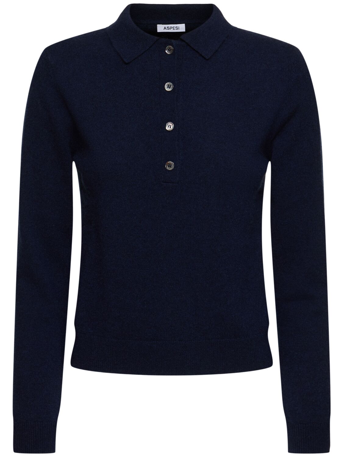 Aspesi Cashmere Knit Polo Sweater In Navy