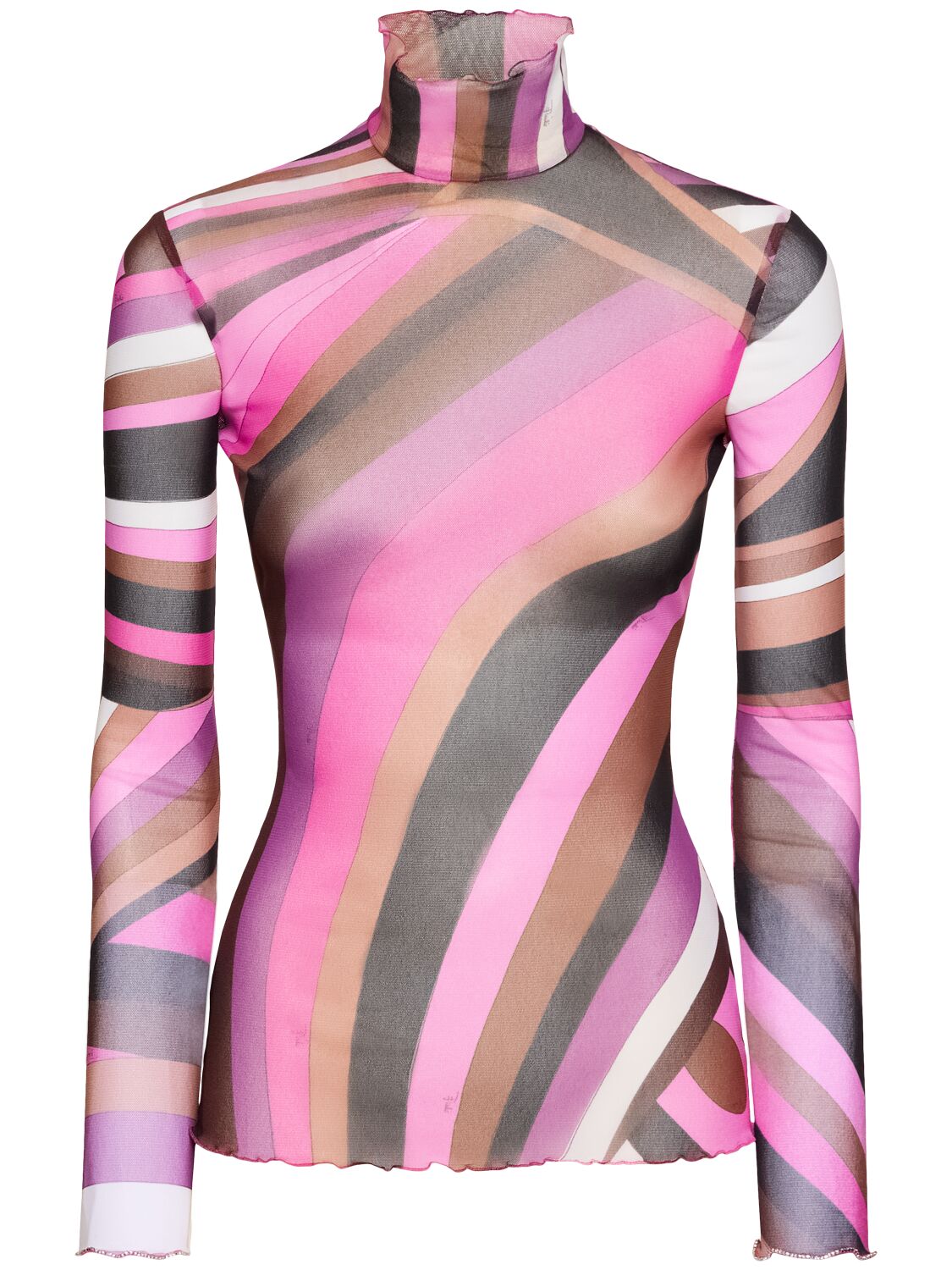 Pucci Printed Sheer Long Sleeve Top In Pink